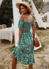 Vestido midi bohemio sexy con hombros descubiertos de Allie